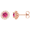 14k Rose Gold 1.1 ct tw Pink Tourmaline and .25 ct tw Diamond Halo Earrings
