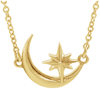 14k Yellow Gold Crescent Moon and Star Necklace