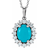 14k White Gold Turquoise Diamond Halo Necklace