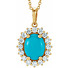 14k Yellow Gold Turquoise Diamond Halo Necklace