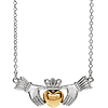 14k White and Yellow Gold Polished Claddagh Necklace 18in