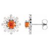 14k White Gold Mexican Fire Opal and Diamond Halo Earrings