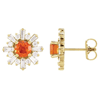14k Yellow Gold Mexican Fire Opal and Diamond Halo Earrings