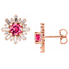 14k Rose Gold 1 ct tw Pink Tourmaline and Diamond Starburst Earrings
