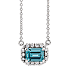 14k White Gold Emerald-cut Aquamarine & 1/8 ct tw Diamond Necklace