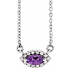14k White Gold Marquise-cut Amethyst & Diamond Halo Necklace