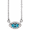14k White Gold Marquise-cut Aquamarine & Halo Diamond Necklace