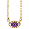 14k Yellow Gold Marquise-cut Amethyst & Diamond Halo Necklace