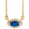 14k Yellow Gold Marquise-cut Blue Sapphire & Halo Diamond Necklace