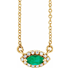 14k Yellow Gold Marquise-cut Emerald & Diamond Halo Necklace