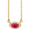 14k Yellow Gold Marquise-cut Ruby & Diamond Halo Necklace
