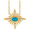 14k Yellow Gold Turquoise and .08 ct tw Diamond Celestial Necklace