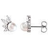 14k White Gold 5.5mm Cultured Akoya Pearl Diamond Earrings