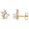 14k Yellow Gold 5.5mm Cultured Akoya Pearl Diamond Earrings