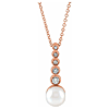 14k Rose Gold 6.5mm Cultured Akoya Pearl and Diamond Necklace