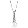 14k White Gold 6.5mm Cultured Akoya Pearl and Diamond Necklace