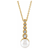 14k Yellow Gold 6.5mm Cultured Akoya Pearl and Diamond Necklace