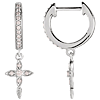 14k White Gold 1/8 ct tw Diamond Cross Hinged Hoop Earrings