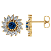 14k Yellow Gold 1.3 ct Blue Sapphire and 1 3/8 ct tw Marquise-cut Diamond Halo Earrings