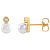 14k Yellow Gold 5mm Akoya Cultured Pearl Bezel Earrings with Diamonds