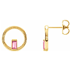 14k Yellow Gold Natural Pink Tourmaline Circle Earrings