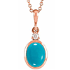 14k Rose Gold Oval Turquoise Bezel Necklace with Diamond Accent
