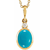14k Yellow Gold Oval Turquoise Bezel Necklace with Diamond Accent