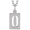 14k White Gold Pierced Number 0 Dog Tag Necklace