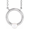 14k White Gold 3mm Cultured Seed Pearl Circle Necklace 18in
