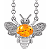 14k White Gold Orange Garnet Bee Necklace 18in