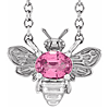 14k White Gold Pink Sapphire Bee Necklace 18in