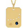 14k Yelllow Gold Capricorn Constellation Necklace With Blue Sapphire and Diamonds