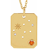 14k Yelllow Gold Virgo Constellation Necklace With Orange Garnet and Diamonds