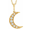 14k Yellow Gold Opal Crescent Moon Necklace