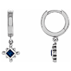 14k White Gold .20 ct tw Princess-cut Blue Sapphire Beaded Hoop Earrings