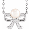 14k White Gold 4mm White Akoya Cultured Pearl Bow Necklace