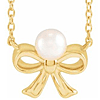 14k Yellow Gold 4mm White Akoya Cultured Pearl Bow Necklace