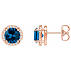 14k Rose Gold Lab-Grown Sapphire and Natural Diamond Halo Earrings 