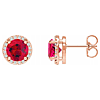 14k Rose Gold Lab-Grown Ruby and Natural Diamond Halo Earrings 