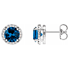 14k White Gold Lab-Grown Sapphire and Natural Diamond Halo Earrings 