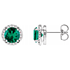 14k White Gold Lab-Grown Emerald and Natural Diamond Halo Earrings 