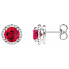 14k White Gold Lab-Grown Ruby and Natural Diamond Halo Earrings 