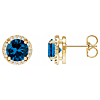 14k Yellow Gold Lab-Grown Sapphire and Natural Diamond Halo Earrings 