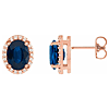 14k Rose Gold 1.3 ct Oval Lab Created Blue Sapphire and Diamond Earrings