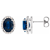 14k White Gold 1.3 ct Oval Lab Created Blue Sapphire and Diamond Earrings