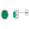 14k White Gold 1.0 ct Oval Lab Created Emerald and Diamond Earrings