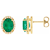 14k Yellow Gold 1.0 ct Oval Lab Created Emerald and Diamond Halo Earrings