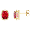 14k Yellow Gold 1.2 ct Oval Lab Created Ruby and Diamond Earrings