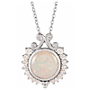 14k White Gold 8mm White Opal and Diamond Necklace