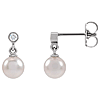 14k White Gold 5mm Cultured White Akoya Pearl and Diamond Earrings